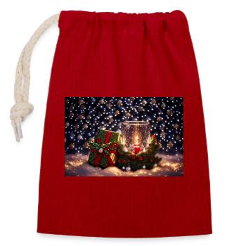Noël - Sac cadeau en coton avec cordon (14 x 20 cm) - rouge - Devant