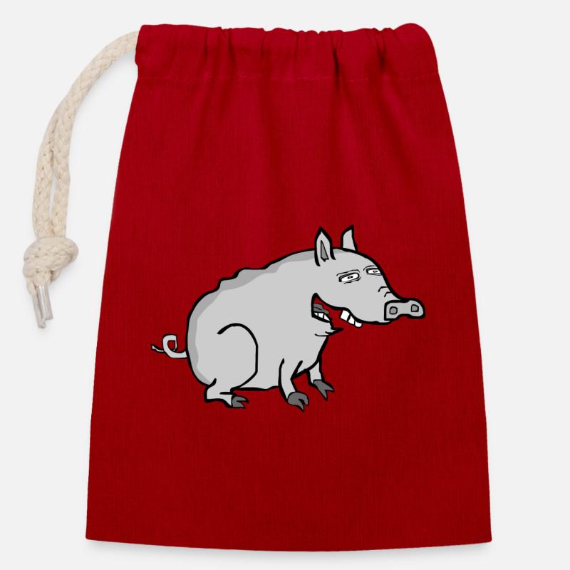 Funny Pig - Verschließbarer Geschenkbeutel aus Baumwolle (14x20cm) - Rot