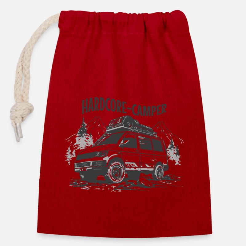 Hardcore Camper Zelten Campervan Transporter KFZ - Verschließbarer Geschenkbeutel aus Baumwolle (14x20cm) - Rot