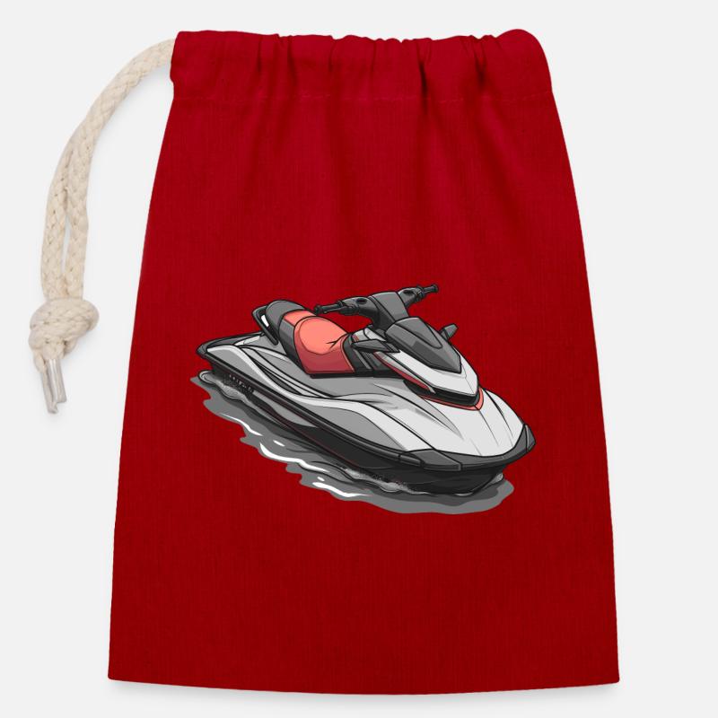Action on the jet ski - Closable cotton gift bag (14x20cm) - red