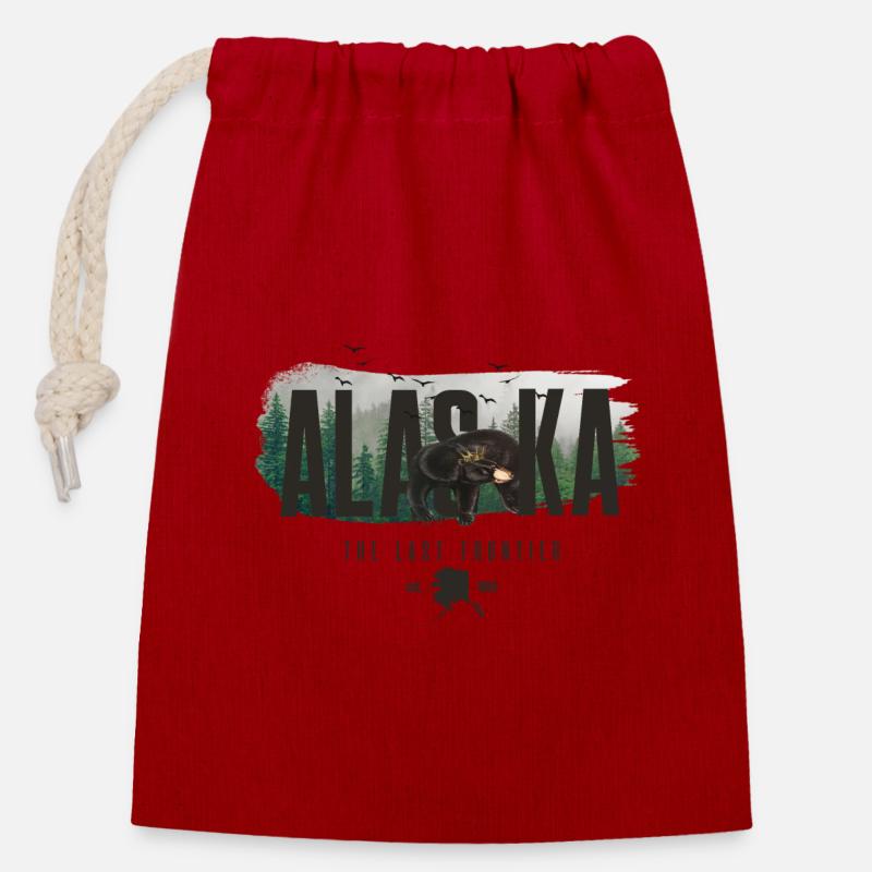 Alaska The Last Frontier - Closable cotton gift bag (14x20cm) - red