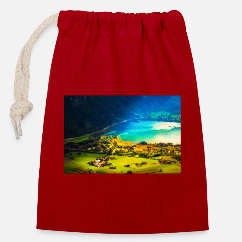 LUMIÈRE DE MER - Sac cadeau en coton avec cordon (14 x 20 cm) - rouge