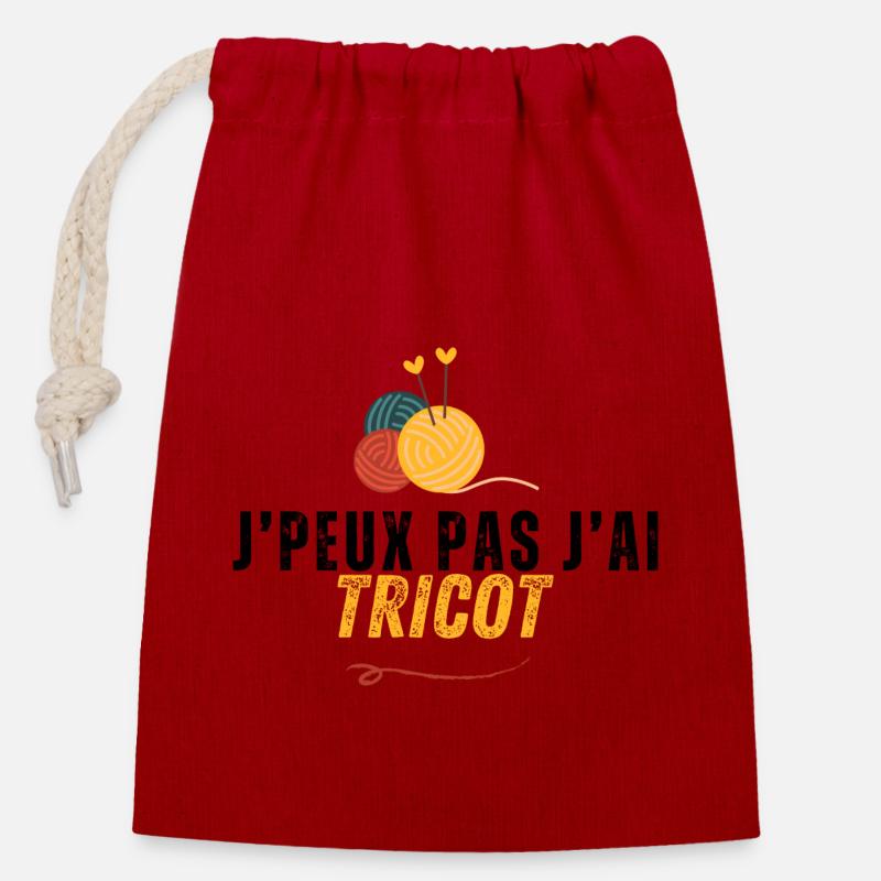 J' peux pas j'ai tricot - Sac cadeau en coton avec cordon (14 x 20 cm) - rouge