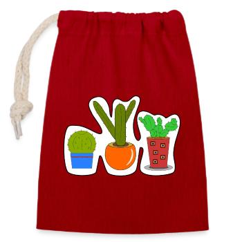 Sticker Cacti - Closable cotton gift bag (14x20cm) - red - Front