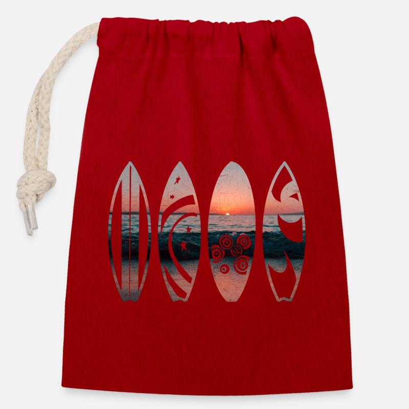 Sunset Surfboards - Closable cotton gift bag (14x20cm) - red