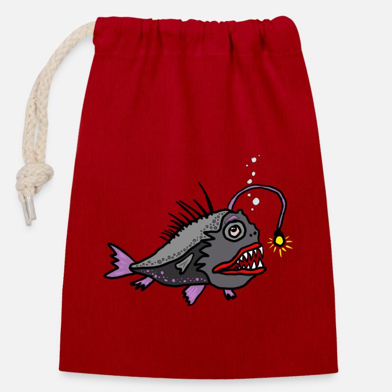 Anglerfisch - Verschließbarer Geschenkbeutel aus Baumwolle (14x20cm) - Rot