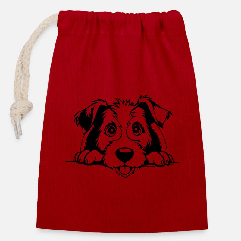 Fox-terrier - Sac cadeau en coton avec cordon (14 x 20 cm) - rouge