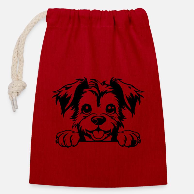 Yorkshire Terrier - Sac cadeau en coton avec cordon (14 x 20 cm) - rouge