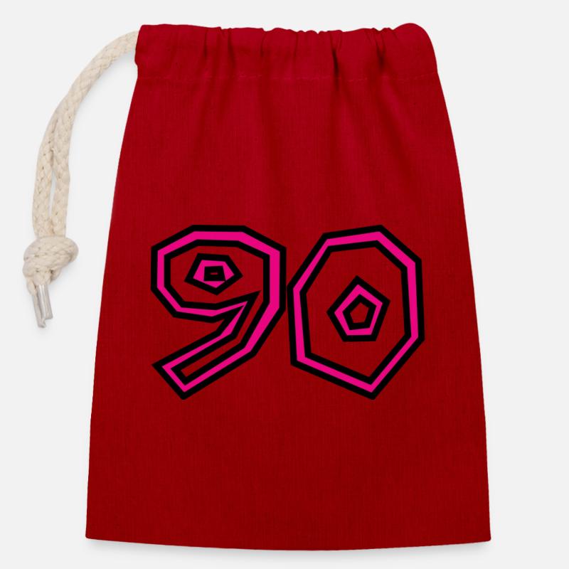 90. 90 ANS. 90e ANNIVERSAIRE. ANNIVERSAIRE 90 ANS. - Sac cadeau en coton avec cordon (14 x 20 cm) - rouge