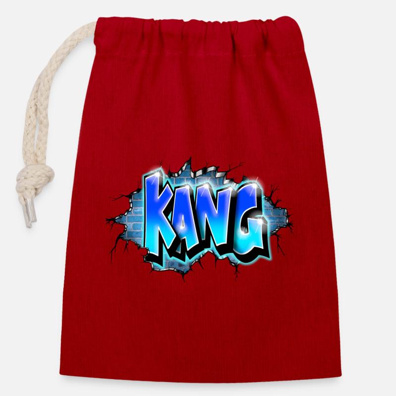KANG GRAFFITI NAME PRINT Blau - Verschließbarer Geschenkbeutel aus Baumwolle (14x20cm) - Rot