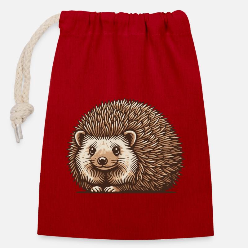Igel - Verschließbarer Geschenkbeutel aus Baumwolle (14x20cm) - Rot
