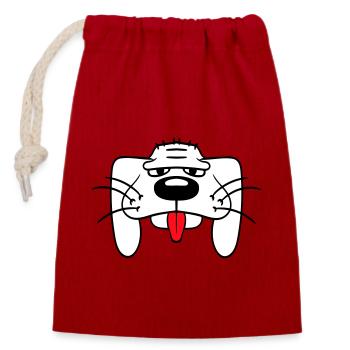 Dog Face Funny Cute Tongue Sticking Out Head - Closable cotton gift bag (14x20cm) - red - Front