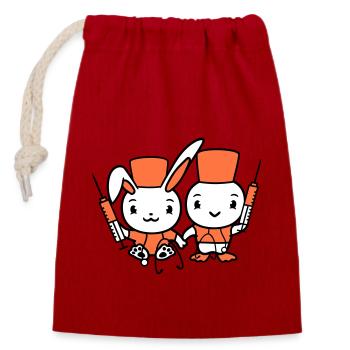 Bunny Bird Chick Doctor Seringue Équipe 2 Amis Équipage - Sac cadeau en coton avec cordon (14 x 20 cm) - rouge - Devant