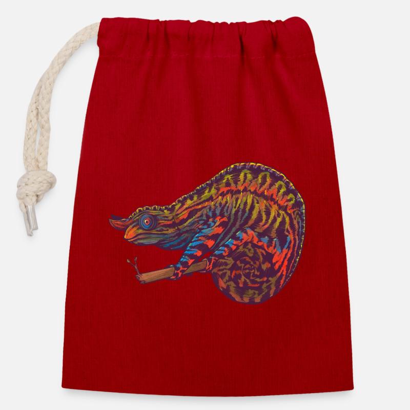 Caméléon - Sac cadeau en coton avec cordon (14 x 20 cm) - rouge