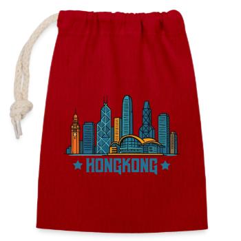 Hong Kong City Skyline - Closable cotton gift bag (14x20cm) - red - Front