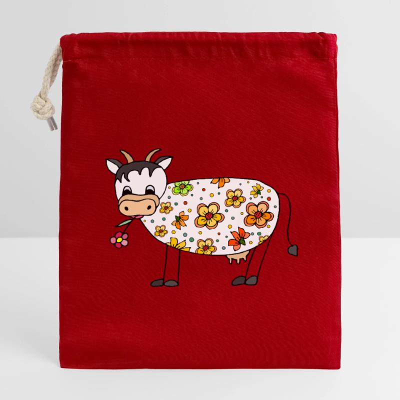 Vache Sac cadeau en coton avec cordon (14 x 20 cm)