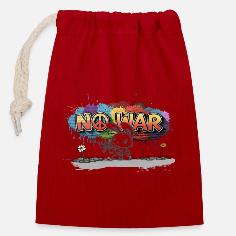 Pas de guerre - Sac cadeau en coton avec cordon (14 x 20 cm) - rouge