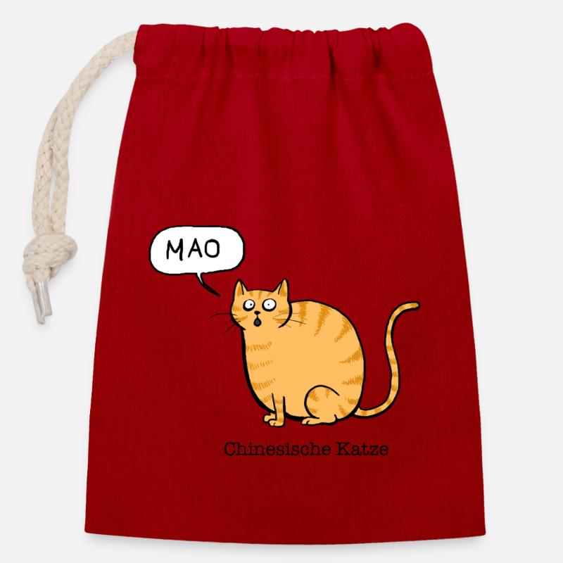 Chinesische Katze - Verschließbarer Geschenkbeutel aus Baumwolle (14x20cm) - Rot