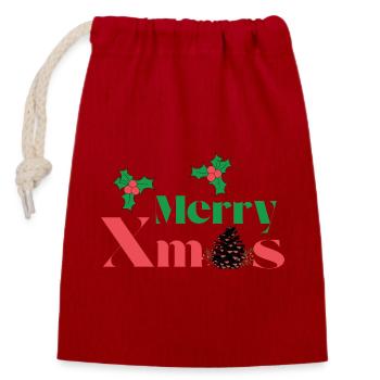 MERRY XMAS - Sac cadeau en coton avec cordon (14 x 20 cm) - rouge - Devant