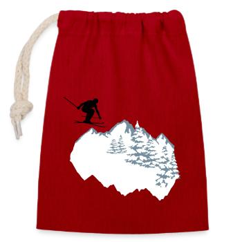 Ski, Ski, Montagne, Alpes - Sac cadeau en coton avec cordon (14 x 20 cm) - rouge - Devant