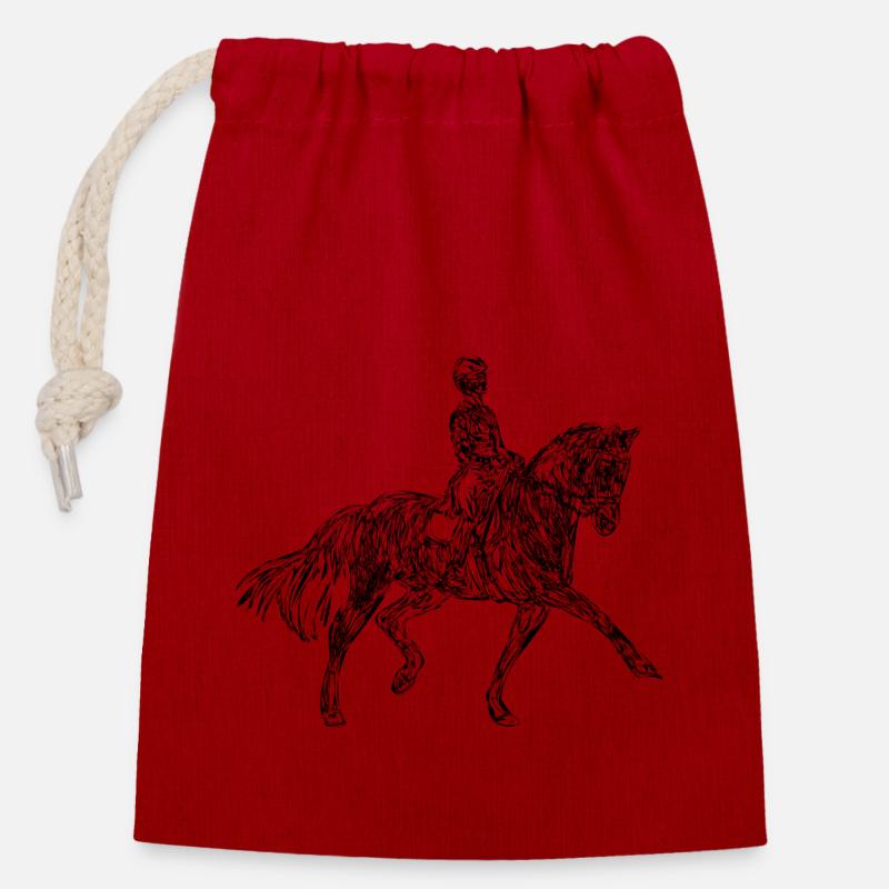 cheval - Sac cadeau en coton avec cordon (14 x 20 cm) - rouge
