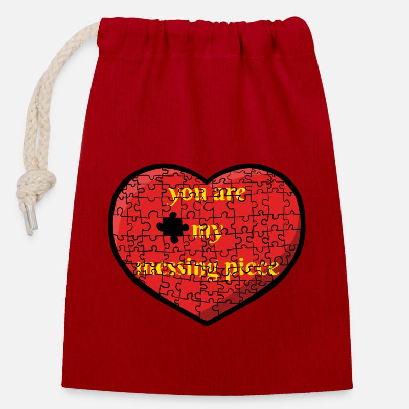 Puzzeltes Herz - Closable cotton gift bag (14x20cm) - red