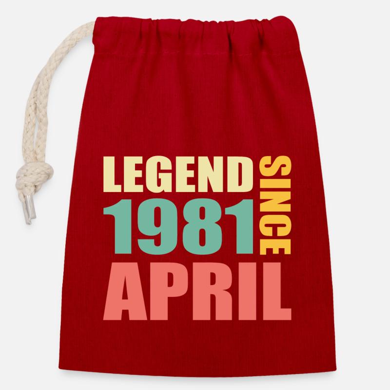 42e anniversaire Avril Né 1981 Idée cadeau - Sac cadeau en coton avec cordon (14 x 20 cm) - rouge