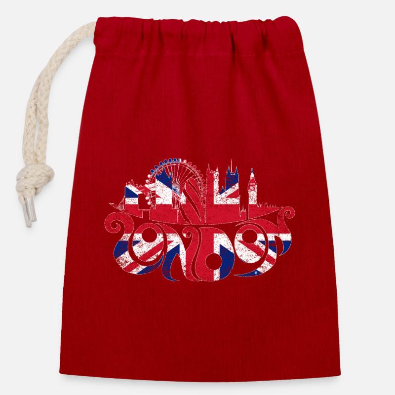 London Typography - Closable cotton gift bag (14x20cm) - red