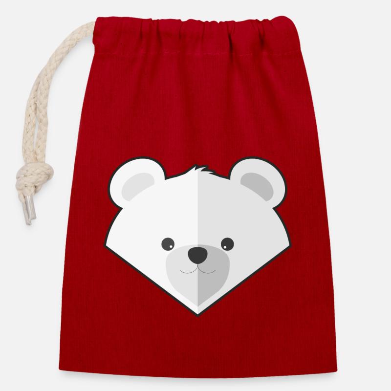 Mignon ours polaire simple - Sac cadeau en coton avec cordon (14 x 20 cm) - rouge
