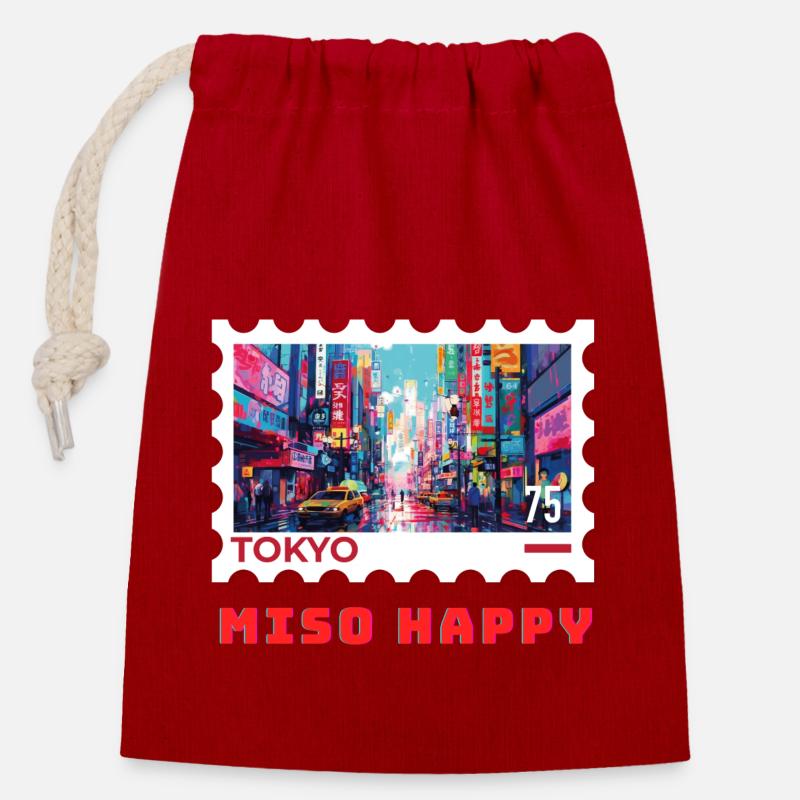 Tokyo - Closable cotton gift bag (14x20cm) - red