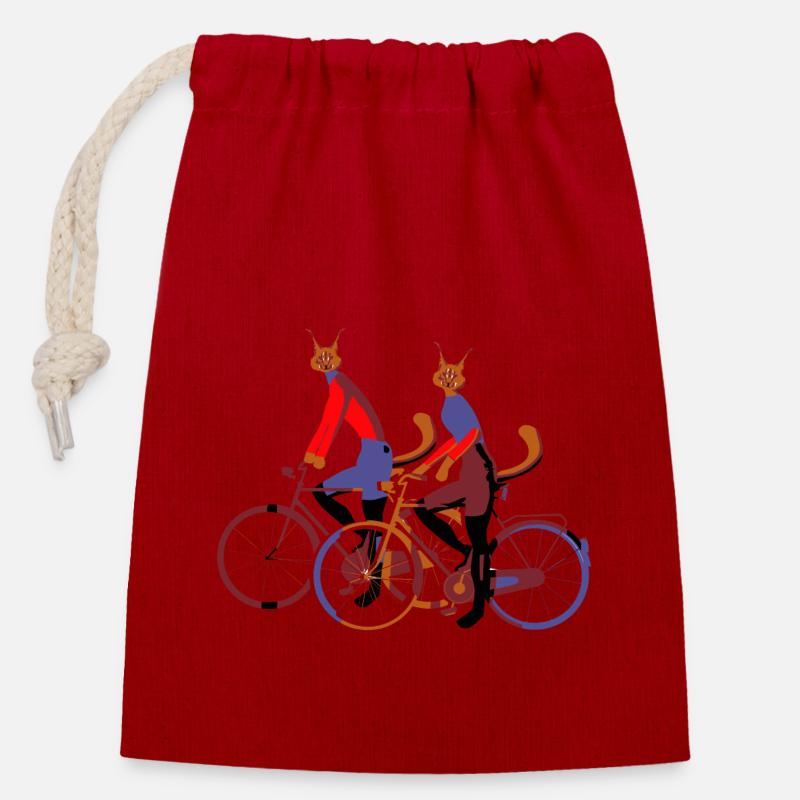 Chats de vélo - Sac cadeau en coton avec cordon (14 x 20 cm) - rouge