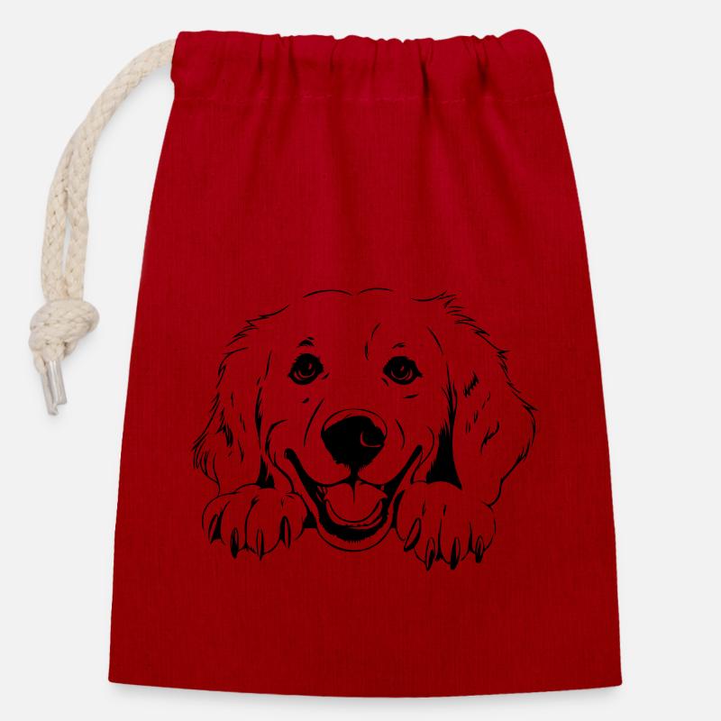 Golden retriever - Sac cadeau en coton avec cordon (14 x 20 cm) - rouge
