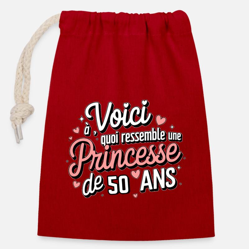 Princesse de 50 Ans - Sac cadeau en coton avec cordon (14 x 20 cm) - rouge