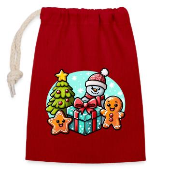 Weihnachtsset - Verschließbarer Geschenkbeutel aus Baumwolle (14x20cm) - Rot - Vorne