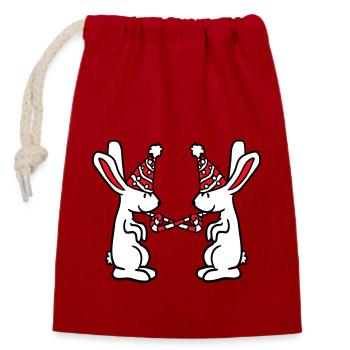 2 lapins anniversaire équipe cadeau crapaud chapeau de fête - Sac cadeau en coton avec cordon (14 x 20 cm) - rouge - Devant