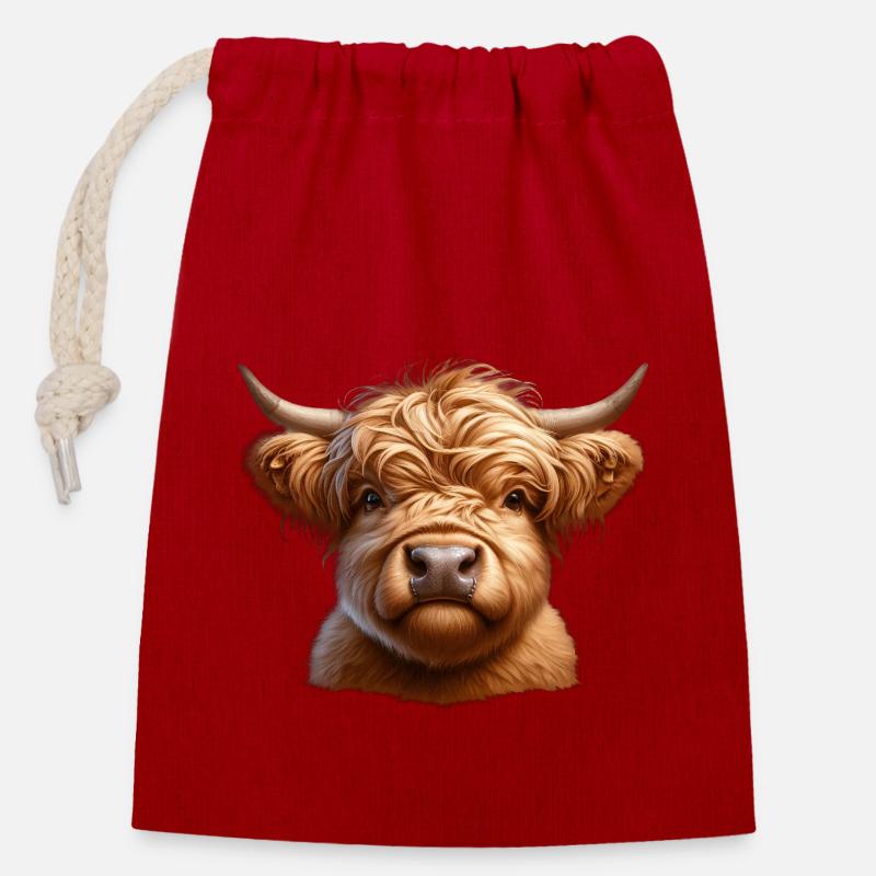 Highland Cattle Head2 - Closable cotton gift bag (14x20cm) - red