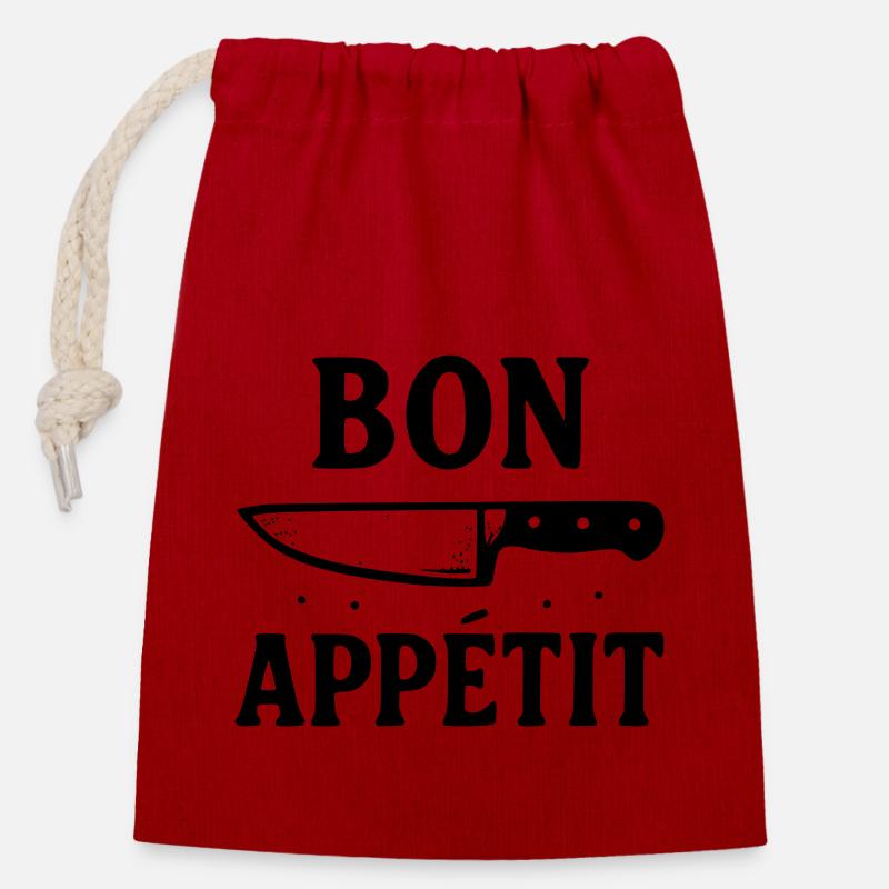 Bon appétit - Sac cadeau en coton avec cordon (14 x 20 cm) - rouge