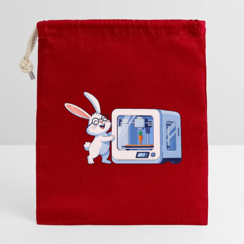 Funny Rabbit Nerd Programmer 3D Printer Closable cotton gift bag (14x20cm)