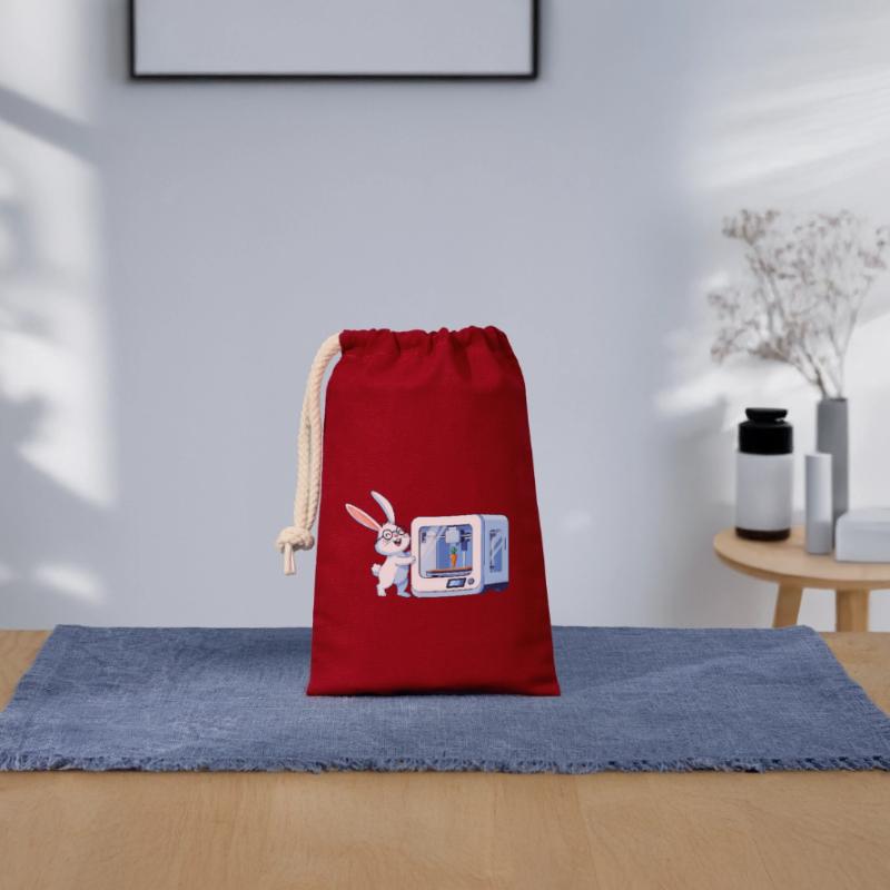 Funny Rabbit Nerd Programmer 3D Printer Closable cotton gift bag (14x20cm)