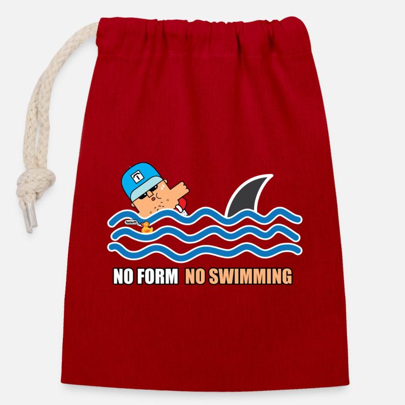 Dessin animé sans forme : pas de natation - Sac cadeau en coton avec cordon (14 x 20 cm) - rouge