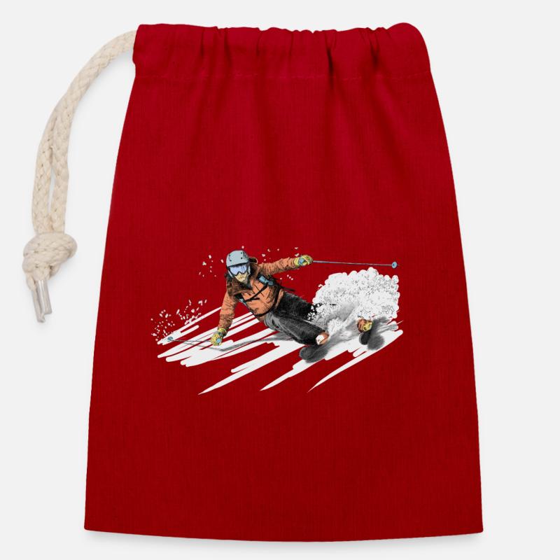 ski - Sac cadeau en coton avec cordon (14 x 20 cm) - rouge