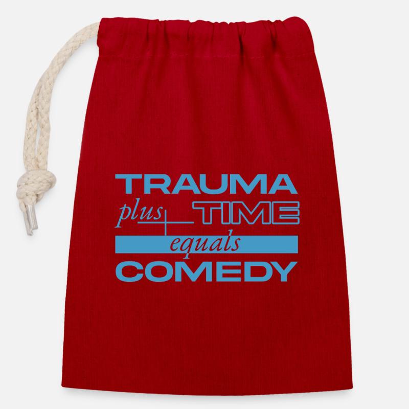 Trauma + Zeit = Comedy - Verschließbarer Geschenkbeutel aus Baumwolle (14x20cm) - Rot