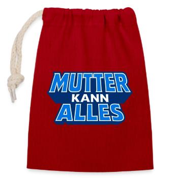 Maman peut tout faire Motif en bleu - Sac cadeau en coton avec cordon (14 x 20 cm) - rouge - Devant
