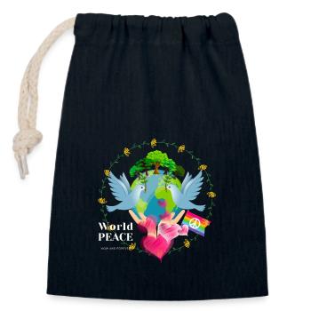 World PEACE - Closable cotton gift bag (14x20cm) - navy - Front