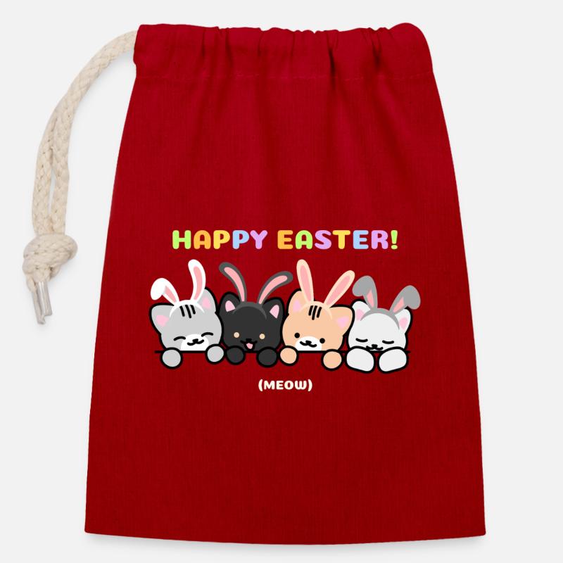Cats with Rabbit Ear Bands - Closable cotton gift bag (14x20cm) - red