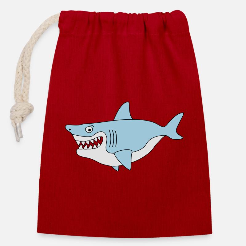 Shark smile - Closable cotton gift bag (14x20cm) - red