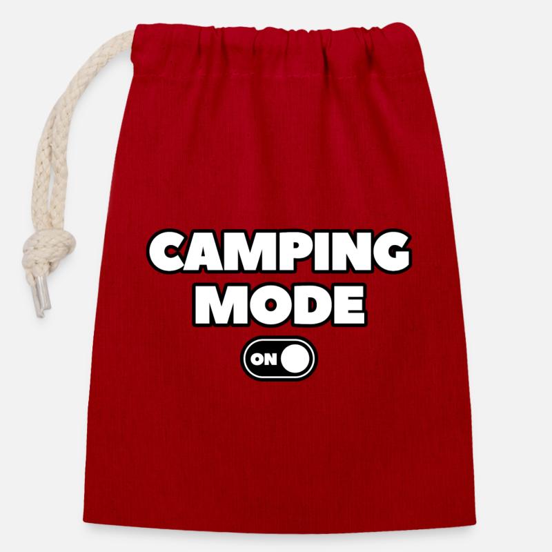 Camping mode on - Sac cadeau en coton avec cordon (14 x 20 cm) - rouge