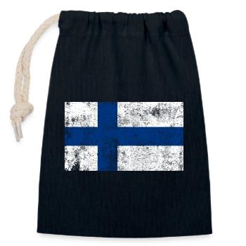 Finnland Flagge Fahne Grunge Retro Vintage - Verschließbarer Geschenkbeutel aus Baumwolle (14x20cm) - Navy - Vorne