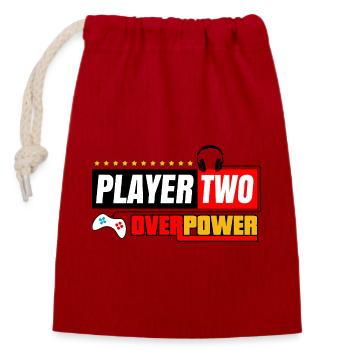 Spieler Zwei Overpower | Spieler- und Streamer-Stil - Verschließbarer Geschenkbeutel aus Baumwolle (14x20cm) - Rot - Vorne