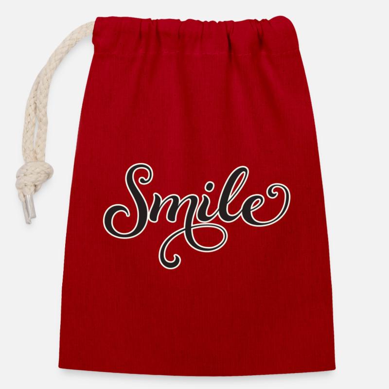 Smiling Script Lettering Smile - Closable cotton gift bag (14x20cm) - red